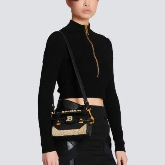Balmain B-Buzz 19 Embellished Leather Crossbody Bag Black - Picture 5 of 15